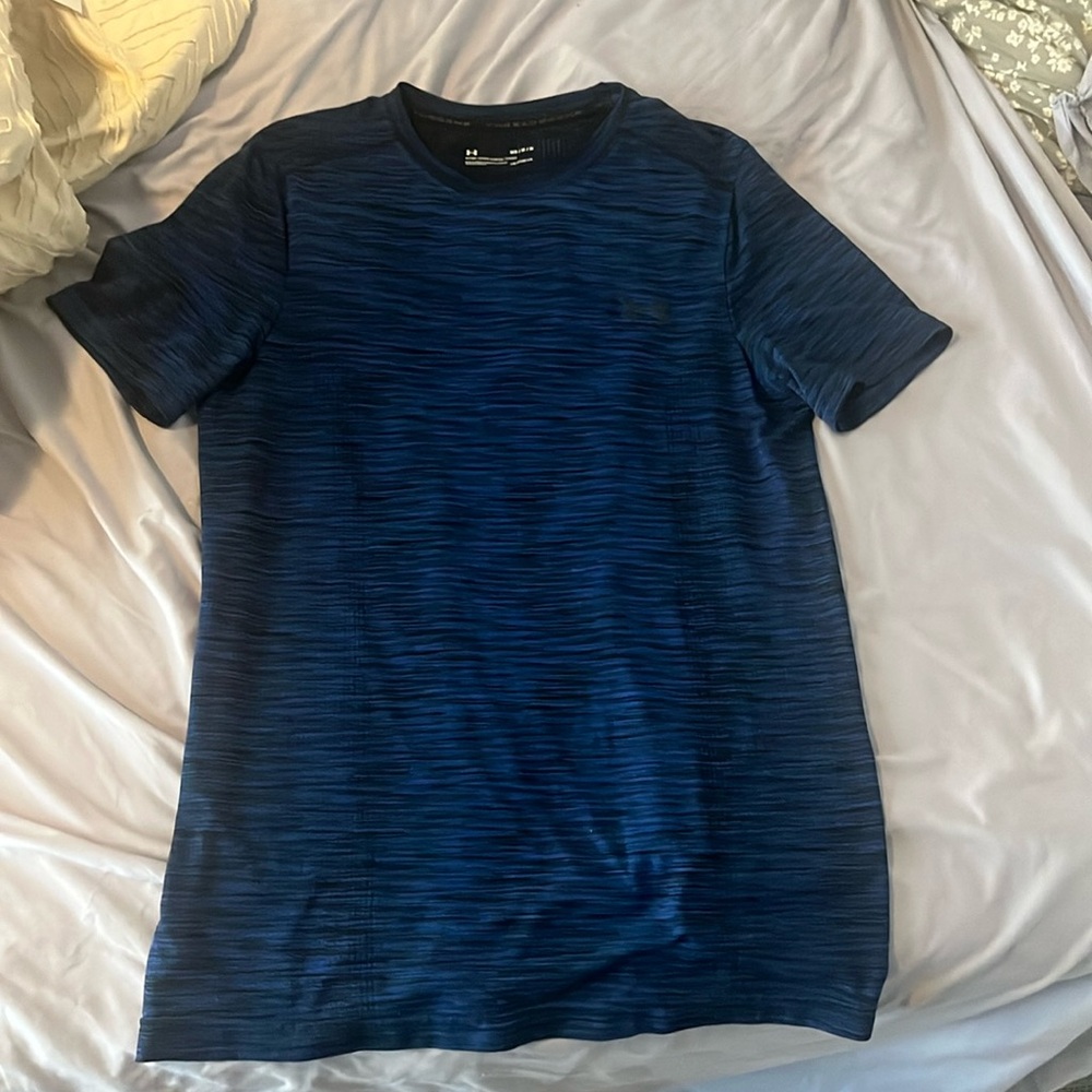 Blue and Black Men’s Under Armour Heatgear Fitted Threadborne Short Sleeve Shirt